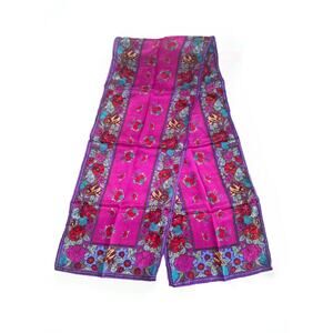 Vintage Liz Claiborne 100% Silk Scarf Purple Flowers Floral Vibrant Rectangle